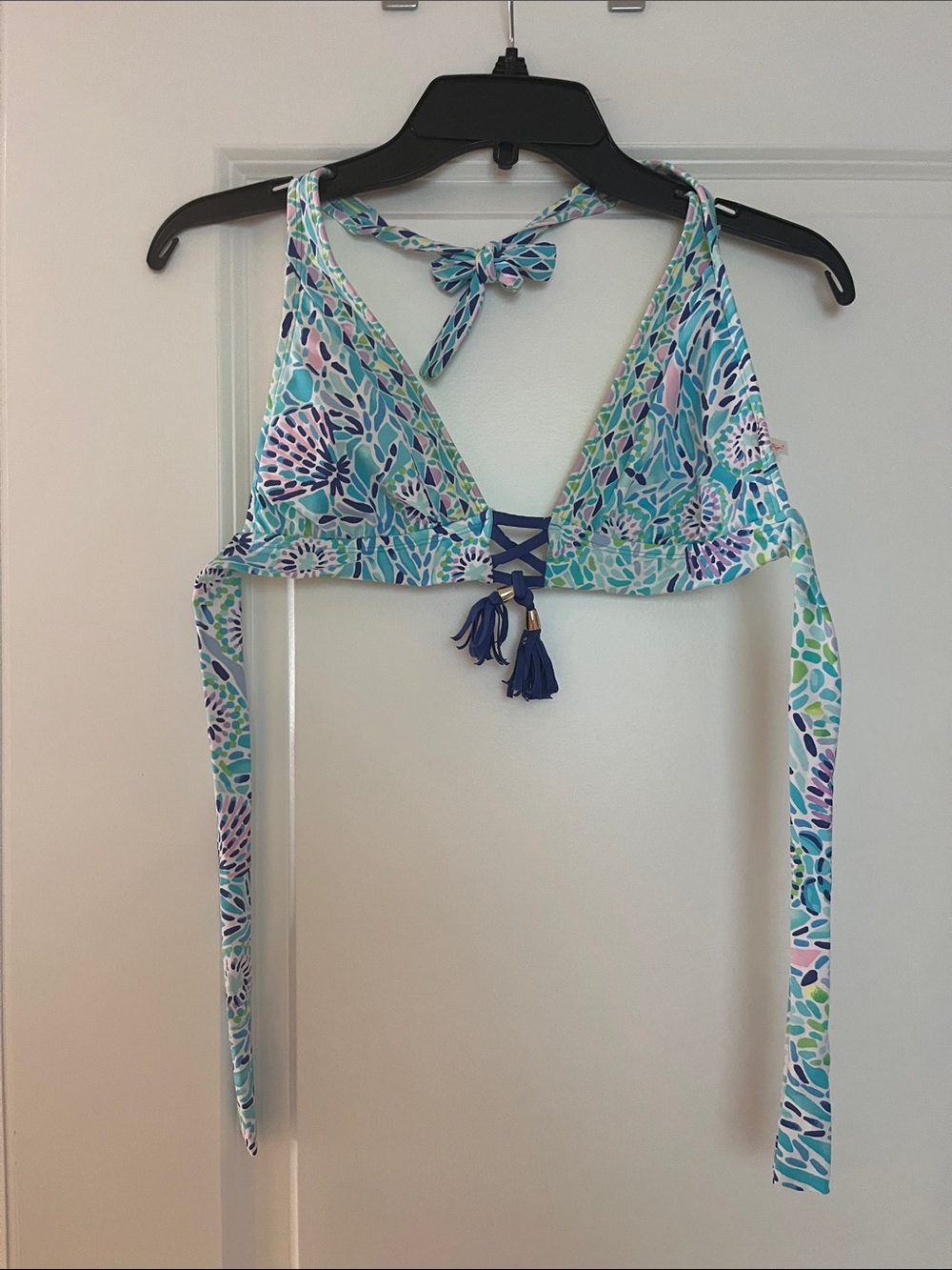 Lilly Pulitzer Blue Pink Green Floral Halter Bikini Top